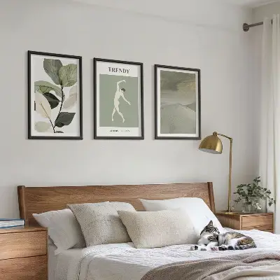 Wanddecoratieset met schilderijen abstracte plantensilhouetten