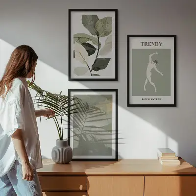 Wanddecoratieset met schilderijen abstracte plantensilhouetten