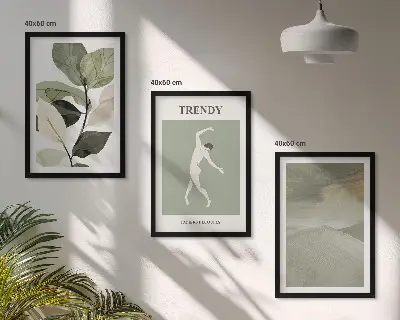 Wanddecoratieset met schilderijen abstracte plantensilhouetten