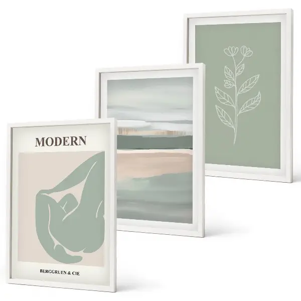 Set wanddecoratie met schilderijen abstracte pastelkleurige plantvormen