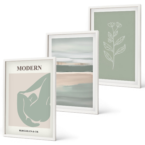 Wanddecoratie set schilderijen Abstrakcyjne pastelowe kształty roślin