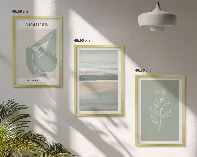 Set wanddecoratie met schilderijen abstracte pastelkleurige plantvormen