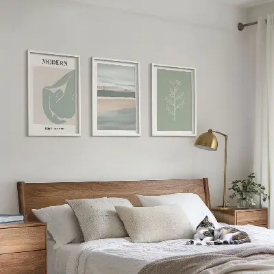 Set wanddecoratie met schilderijen abstracte pastelkleurige plantvormen
