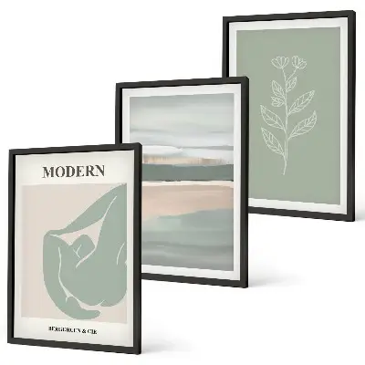Set wanddecoratie met schilderijen abstracte pastelkleurige plantvormen