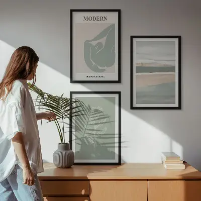 Set wanddecoratie met schilderijen abstracte pastelkleurige plantvormen
