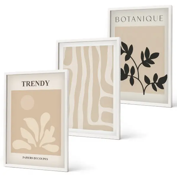 Wanddecoratieset met schilderijen stijlvolle botanische patronen in beige en zwart