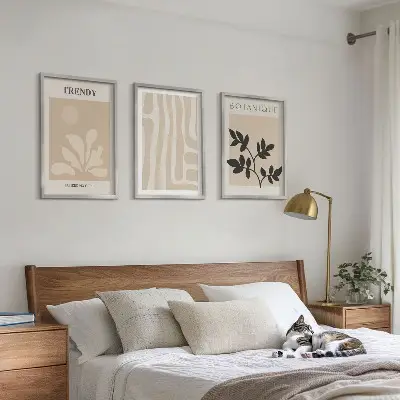Wanddecoratieset met schilderijen stijlvolle botanische patronen in beige en zwart