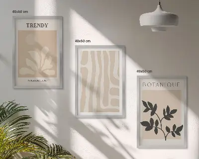 Wanddecoratieset met schilderijen stijlvolle botanische patronen in beige en zwart