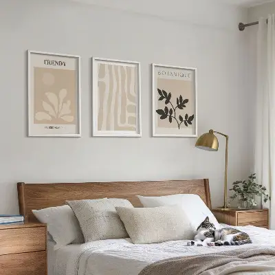 Wanddecoratieset met schilderijen stijlvolle botanische patronen in beige en zwart