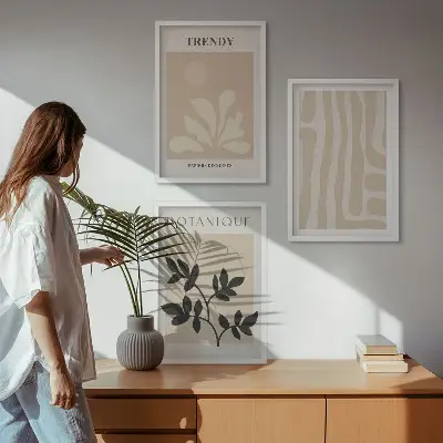 Wanddecoratieset met schilderijen stijlvolle botanische patronen in beige en zwart