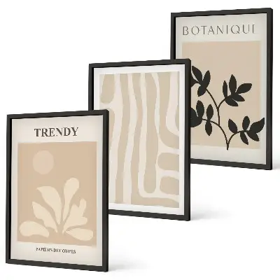 Wanddecoratieset met schilderijen stijlvolle botanische patronen in beige en zwart