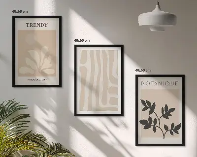 Wanddecoratieset met schilderijen stijlvolle botanische patronen in beige en zwart