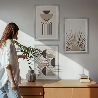 Fotowand abstracte vormen in beige en bruin