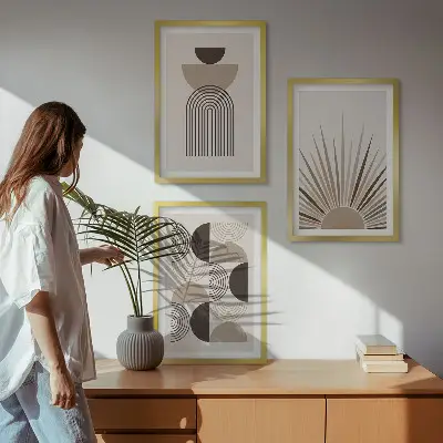 Fotowand abstracte vormen in beige en bruin