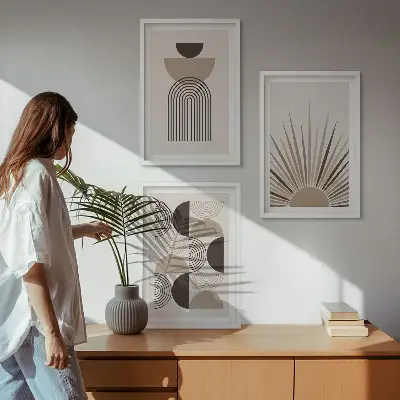 Fotowand abstracte vormen in beige en bruin