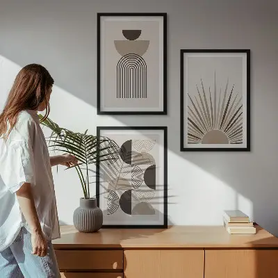 Fotowand abstracte vormen in beige en bruin