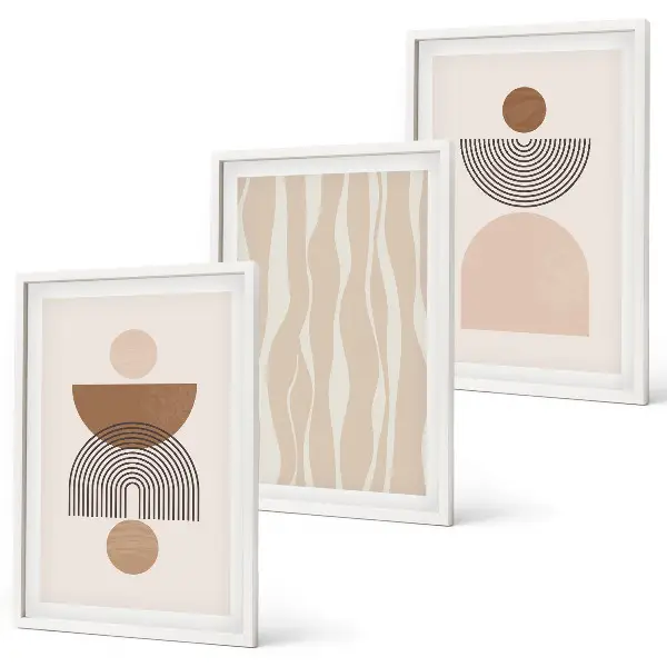 Wanddecoratieset schilderijen abstracte vormen in bruin en beige
