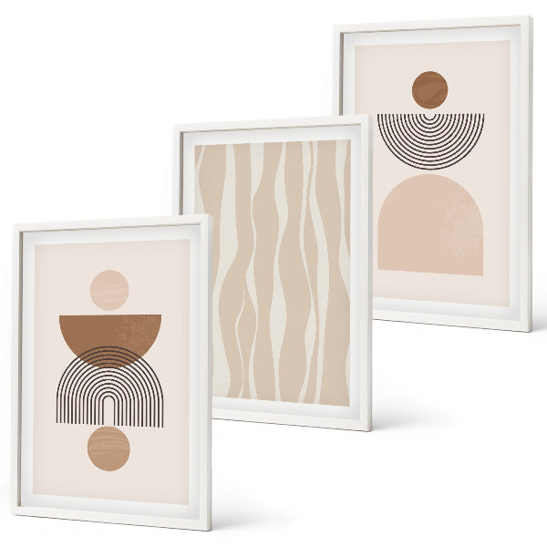 Wanddecoratie set schilderijen Abstrakcyjne kształty brąz beż
