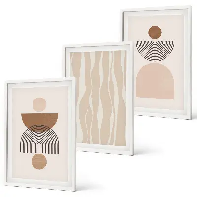 Wanddecoratieset schilderijen abstracte vormen in bruin en beige