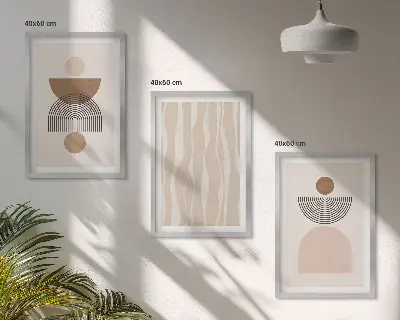 Wanddecoratieset schilderijen abstracte vormen in bruin en beige
