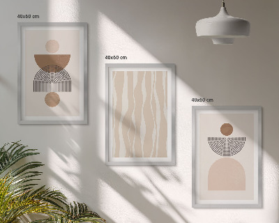 Wanddecoratie set schilderijen Abstrakcyjne kształty brąz beż