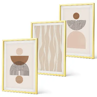 Wanddecoratieset schilderijen abstracte vormen in bruin en beige