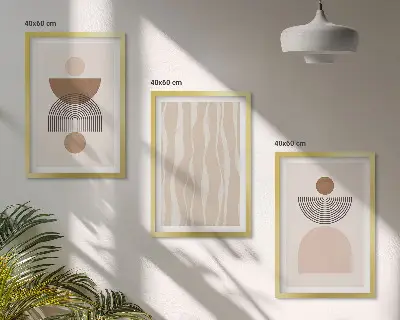 Wanddecoratieset schilderijen abstracte vormen in bruin en beige