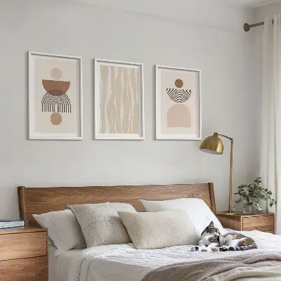 Wanddecoratieset schilderijen abstracte vormen in bruin en beige
