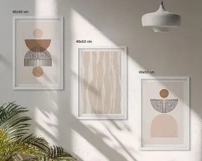 Wanddecoratieset schilderijen abstracte vormen in bruin en beige
