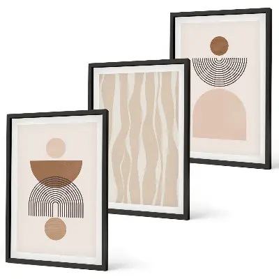 Wanddecoratieset schilderijen abstracte vormen in bruin en beige
