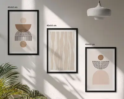 Wanddecoratieset schilderijen abstracte vormen in bruin en beige