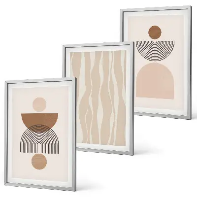 Wanddecoratieset schilderijen abstracte vormen in bruin en beige