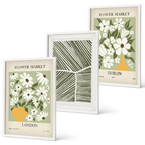 Wanddecoratieset schilderijen met bloemmotieven Londen en Dublin