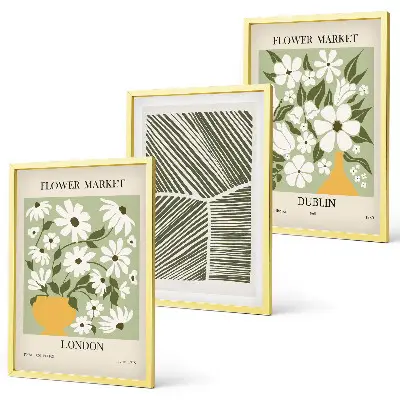 Wanddecoratieset schilderijen met bloemmotieven Londen en Dublin