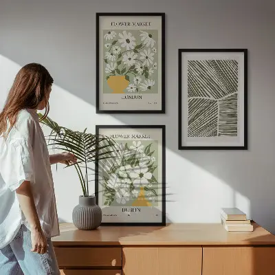 Wanddecoratieset schilderijen met bloemmotieven Londen en Dublin