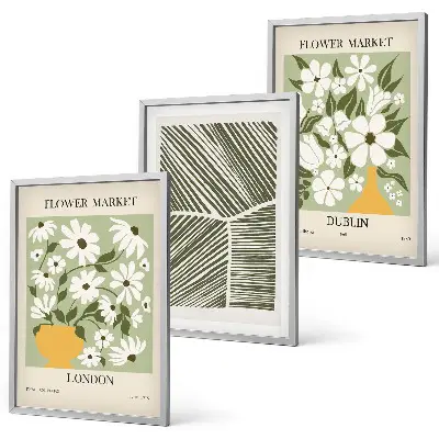 Wanddecoratieset schilderijen met bloemmotieven Londen en Dublin
