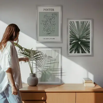 Set wanddecoratie met schilderijen met botanische prints in groene tinten