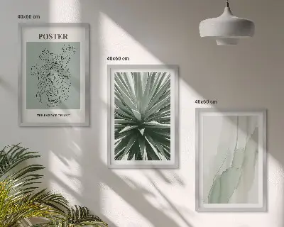 Set wanddecoratie met schilderijen met botanische prints in groene tinten