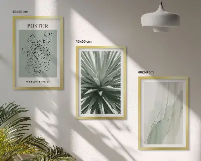Set wanddecoratie met schilderijen met botanische prints in groene tinten