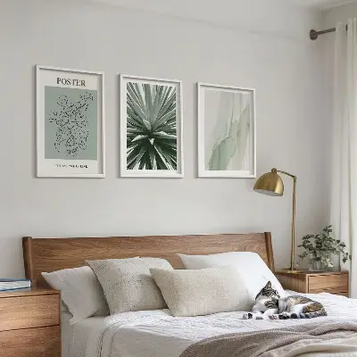 Set wanddecoratie met schilderijen met botanische prints in groene tinten
