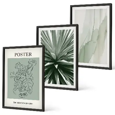 Set wanddecoratie met schilderijen met botanische prints in groene tinten