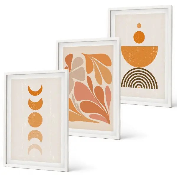 Set wanddecoratie met schilderijen abstracte oranje vormen