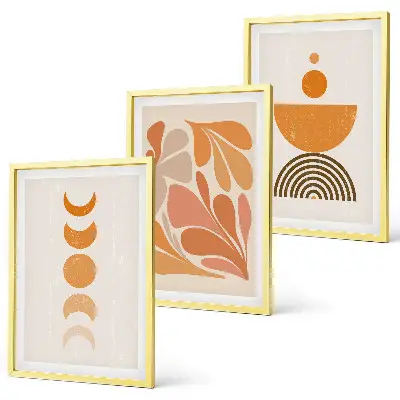 Set wanddecoratie met schilderijen abstracte oranje vormen