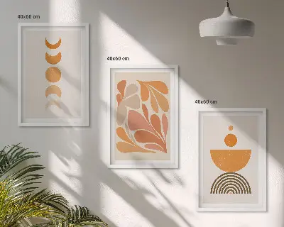 Set wanddecoratie met schilderijen abstracte oranje vormen
