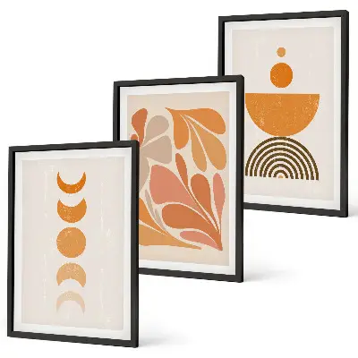Set wanddecoratie met schilderijen abstracte oranje vormen