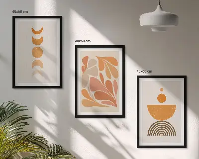 Set wanddecoratie met schilderijen abstracte oranje vormen