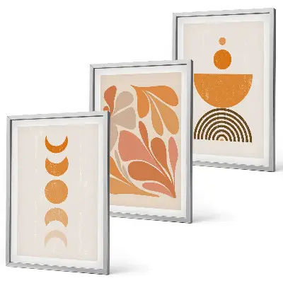Set wanddecoratie met schilderijen abstracte oranje vormen
