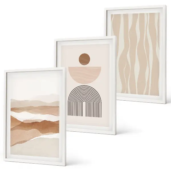 Wanddecoratieset schilderijen abstract landschap met natuur en geometrie
