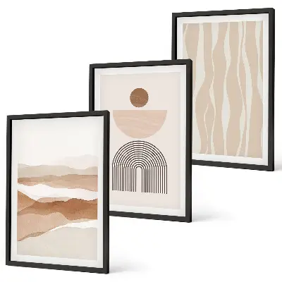 Wanddecoratieset schilderijen abstract landschap met natuur en geometrie