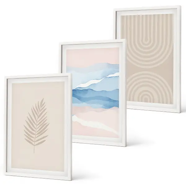 Fotowand met bladeren en golven in beige en blauw